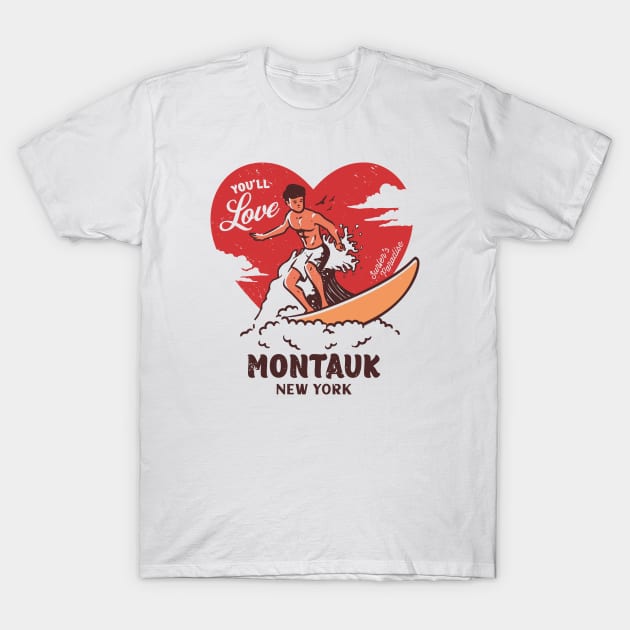 Vintage Surfing You'll Love Montauk, New York // Retro Surfer's Paradise T-Shirt by Now Boarding